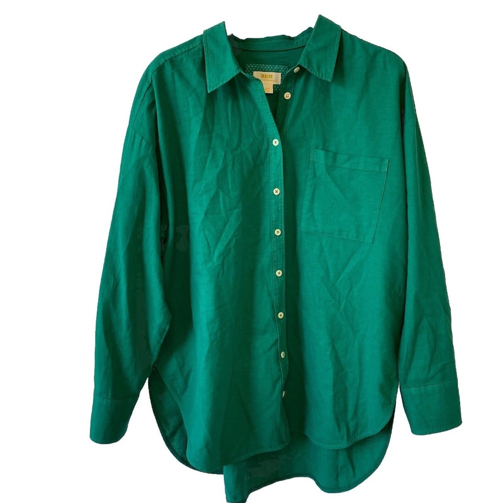 Anthropologie Maeve The Bennet Buttondown Shirt Linen Emerald Green large